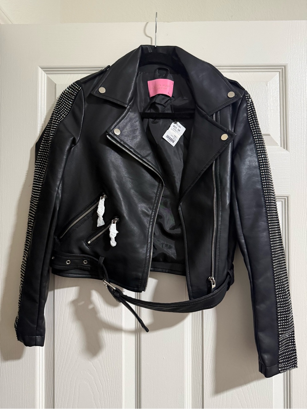NWT Black Leather Rhinestone Jacket - Picture 2 of 5